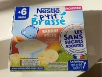 Mängden socker i NESTLE P'TIT BRASSE Banane Pêche Sans Sucres Ajoutés 4x90g dès 6 mois