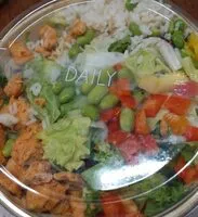 Mängden socker i Salade mêlée avec préparation de viande de poulet et riz cuit