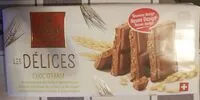 Mängden socker i Les délices - Choc'o'farm  Chocolat au lait avec des crispies de blé complet.