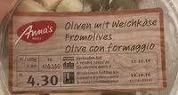 Mängden socker i Olives vertes dénoyautées avec fromage à pâte molle et ail