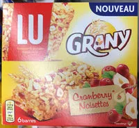 Mängden socker i Grany - Barre céréalière à la canneberge et aux noisettes