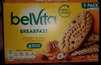 Mängden socker i Belvita Breakfast Biscuits Honey & Nuts 5X45G