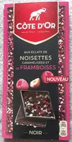 Chocolat noir aux éclats de noisettes caramélisées et de framboises