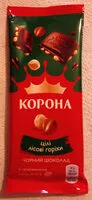 Mängden socker i Корона чорний шоколад з цілими лісовими горіхами