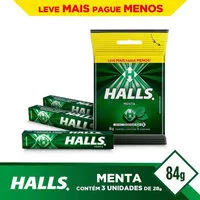 Mängden socker i Bala Menta Halls Pacote 84g 3 Unidades Leve Mais Pague Menos