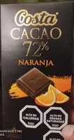 Mängden socker i cacao 72% naranja