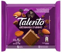 Mängden socker i Chocolate Ao Leite Com Amêndoas E Passas Garoto Talento Pacote 90g