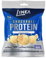 Mängden socker i Confeito De Chocolate Ao Leite Cobertura Cookiesn Cream Zero Lactose Linea Chocoball Protein Caixa 280g 8 Unidades