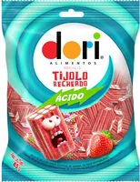 Mängden socker i Bala Regaliz ácida Morango E Creme Tijolo Recheado Dori Pacote 85g
