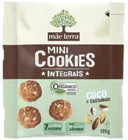 Mängden socker i Biscoito Vegano Integral Orgânico Coco Castanhas Mãe Terra Mini Cookies Pacote 120g