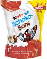 Mängden socker i Kinder schokobons bonbons de chocolat au lait fourres lait et noisettes sachet