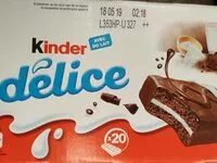 Mängden socker i Gâteau Kinder Délice cacao et fourré lait - 20x39 g