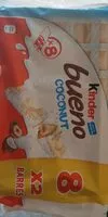 Mängden socker i Kinder bueno white coco gaufrettes enrobees de chocolat blanc 8 x2 barres