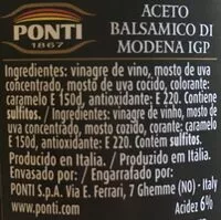 Mängden socker i Vinagre balsámico de módena