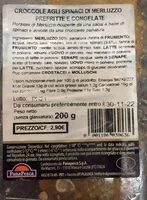Mängden socker i Croccole agli spinaci di merluzzo prefritte e congelate