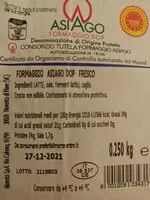 Mängden socker i Asiago formaggio DOP