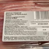 Mängden socker i Prosciutto di parma DOP