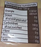 Mängden socker i Zucchero grezzo di canna