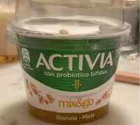 Mängden socker i Activia mix&go Granola miele 170g