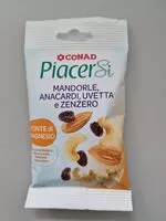 Mängden socker i Mandorle, Anacardi, Uvetta e Zenzero