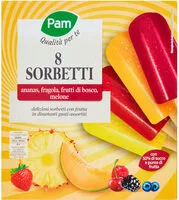 Mängden socker i Sorbetti ananas, fragola, frutti di bsco, melone