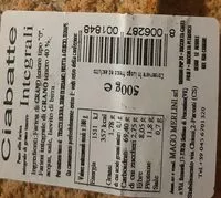 Mängden socker i Ciabatte integrali