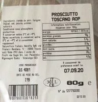 Mängden socker i Prosciutto toscano dop