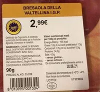 Mängden socker i Bresaola della Valtellina I.G.P.