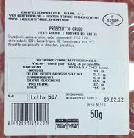 Mängden socker i Prosciutto crudo