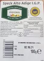 Mängden socker i Speck Alto Adice I.G.P.