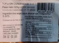 Mängden socker i Tofu en cuadrados