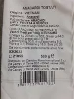 Mängden socker i Anacardi tostati