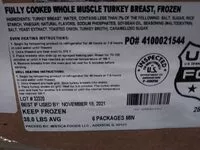 Mängden socker i Fully Cooked Whole Muscle Turkey Breast