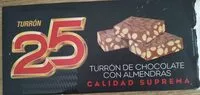 Mängden socker i Turrón de chocolate con almendras