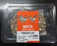 Mängden socker i Hamburguesa mixta pavo pollo con espinacas y queso