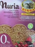Mängden socker i Nuria, galletas de chocolate, arándanos rojos y fresas