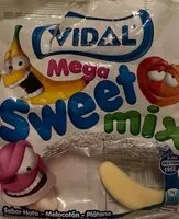 Mängden socker i Vidal Mega Sweet Mix Candy Fruit (100 G)