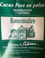 Mängden socker i Cacao puro en polvo