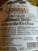 Mängden socker i Aceitunas verdes rellenas de anchoa