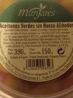 Mängden socker i Aceitunas verdes sin hueso aliñadas