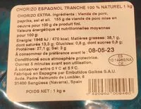 Mängden socker i Chorizo espagnol tranche