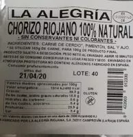 Mängden socker i Chorizo riojano 100% natural