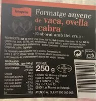 Mängden socker i Formatge anyenc de vaca, ovella i cabra