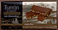 Mängden socker i Turrón de chocolate con almendras