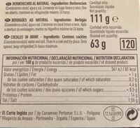 Mängden socker i Berberechos al natural de las rías gallegas