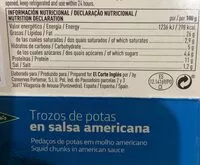 Mängden socker i Trozos de potas en salsa americana