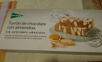 Mängden socker i Turrón de chocolate con almendras sin azúcares