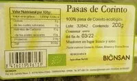 Mängden socker i Pasas de Corinto