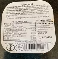 Mängden socker i Lleugeret de cabra