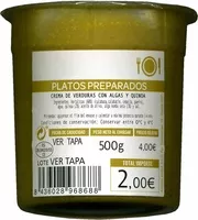 Mängden socker i Crema de verduras con algas y quinoa